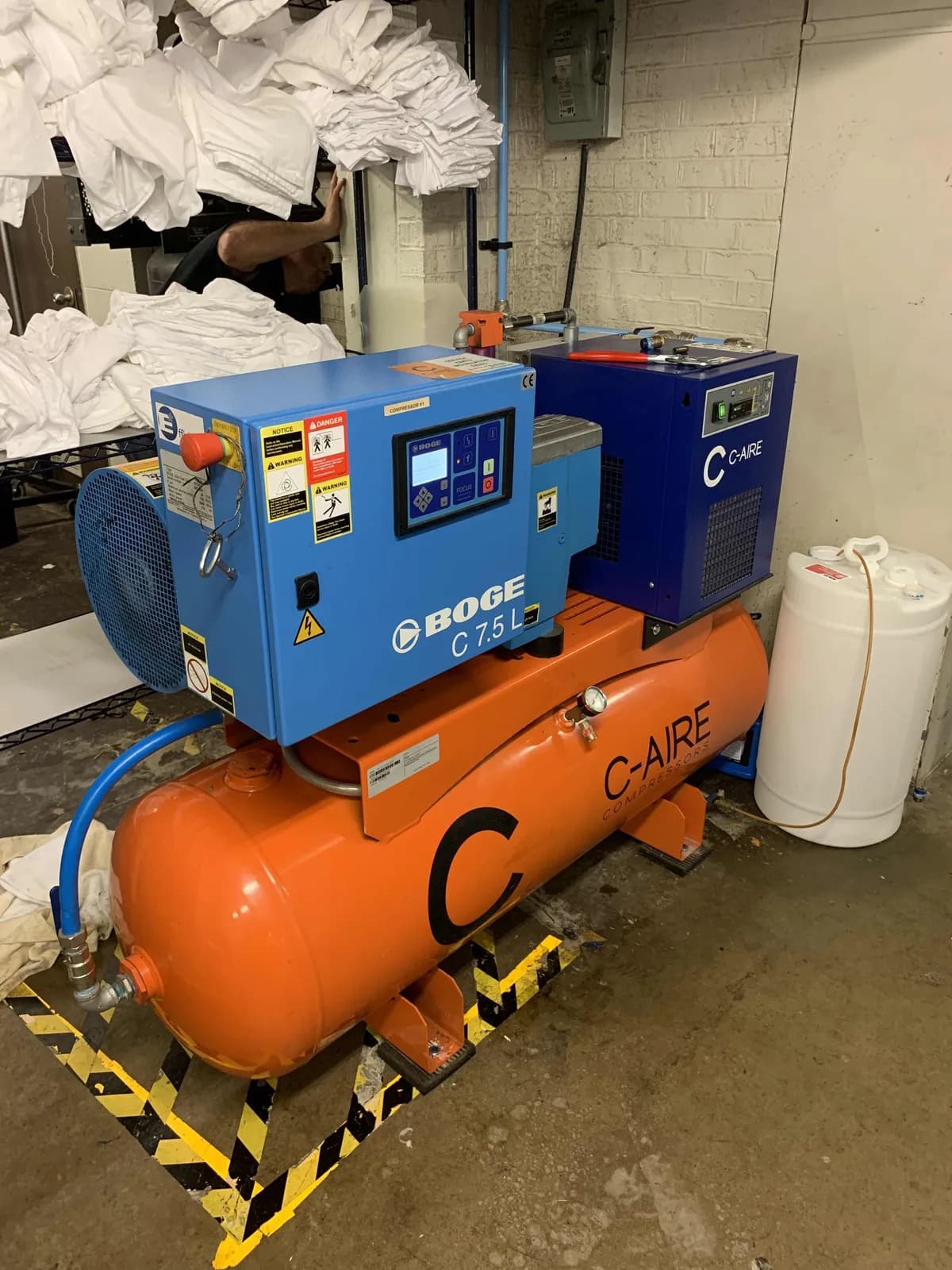 BOGE C7.5L Rotary Screw Air Compressor installed at Airport Hotel Laundry Facility