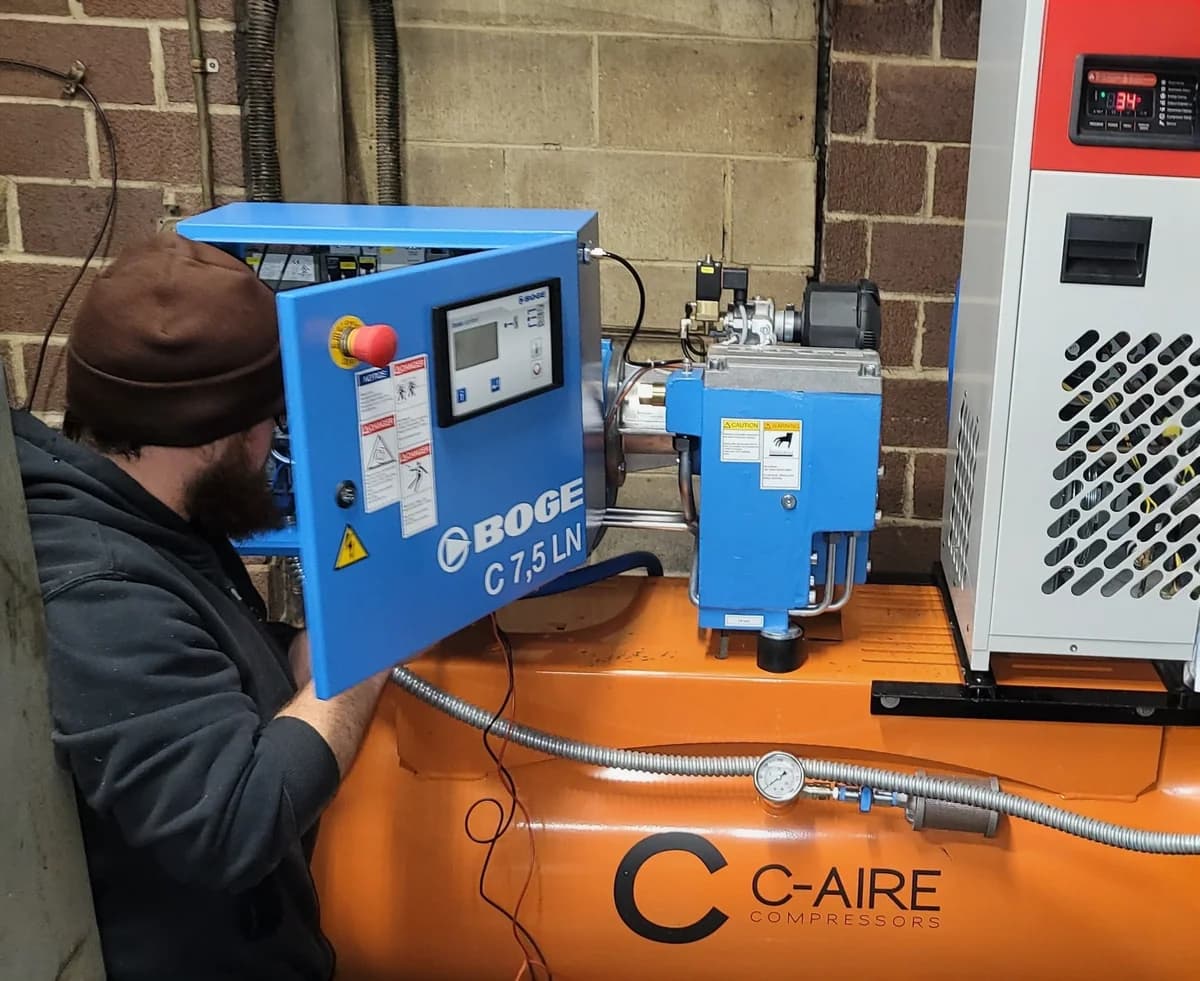 BOGE C7.5L Rotary Screw Compressor at Meat Processing Facility in Miltona, MN