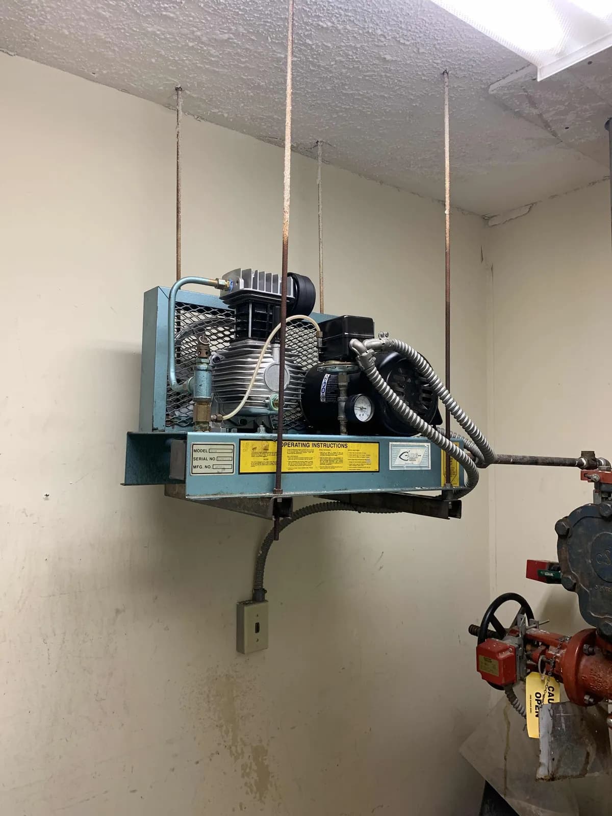 1993 C-Aire S175 Baseplate Fire Protection Air Compressor installed at Senior Living Facility Fire Protection System